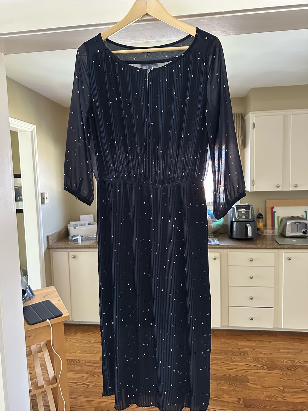 Babaton Navy Midi Dress with White Polka Dot Detail